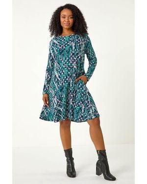 Roman Petite Spot Print Swing Stretch Dress - Blue