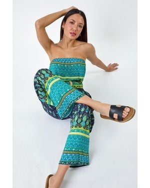 D.u.s.k Border Print Belted Bandeau Jumpsuit - Blue