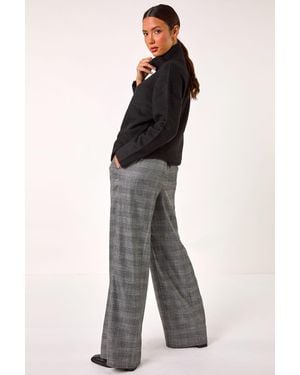 Roman Check Print Tie Front Wide Leg Trouser - Grey