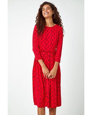 Roman Twist Waist Spot Print Stretch Dress - Red