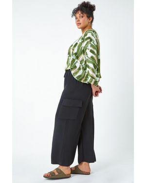 Roman Curve Linen Look Wide Leg Trousers - Blue