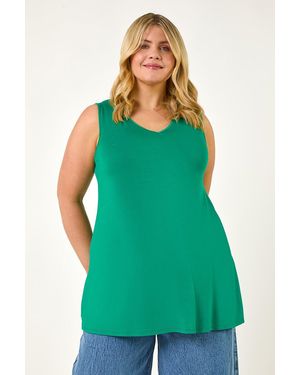 Roman Curve Swing V-Neck Vest Top - Green