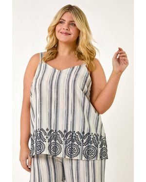 Roman Curve Strappy Broderie Hem Vest - White