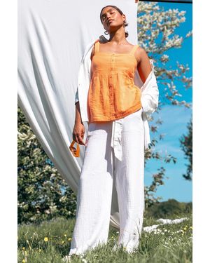 Roman Cotton Button Through Shirred Vest Top - Orange
