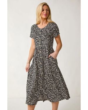 Roman Petite Abstract Print Button Shirt Dress - Black