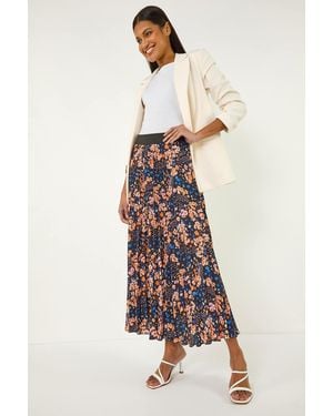 Roman Ditsy Floral Print Pleated Stretch Skirt - White