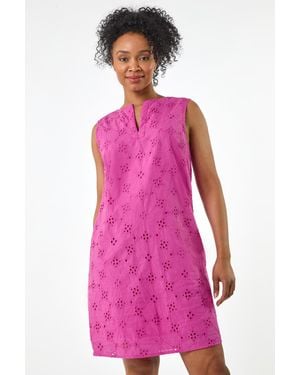 Roman Petite Floral Embroidered Shift Dress - Pink