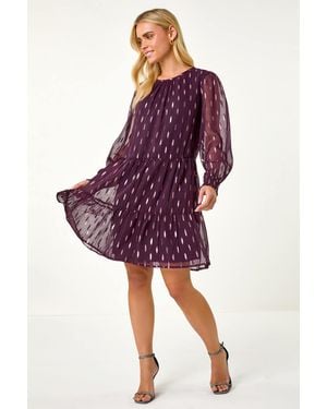 Roman Petite Metallic Jacquard Dress - Purple
