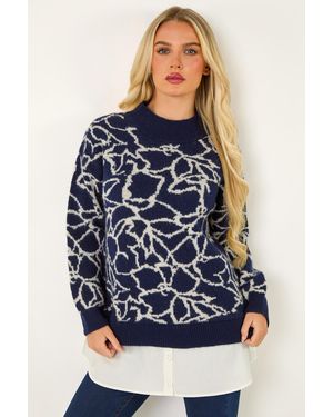 Roman Petite Floral Contrast Knit Jumper - Blue