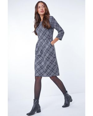 Roman Checked Pleat Front Shift Dress - Blue