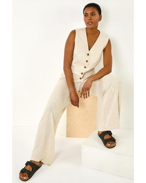 Roman Linen Mix Wide Leg Trousers - Natural