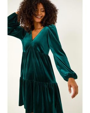 D.u.s.k Velvet V-Neck Mini Dress - Green