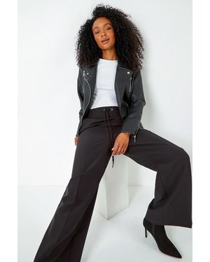 Roman Petite Elastic Waist Wide Leg Trousers - Black