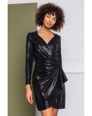 D.u.s.k Sparkle Embellished Ruched Wrap Dress - Black