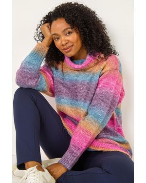 Roman Petite Spacedye Stripe Roll Neck Jumper - Grey