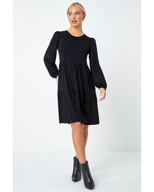 Roman Petite Plain Tiered Stretch Dress - Black
