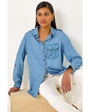 Roman Button Through Denim Shirt - Blue