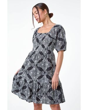 Roman Petite Embroidered Cotton Tiered Dress - White