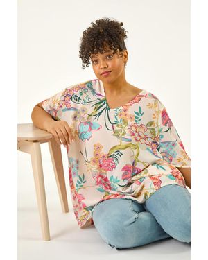 Roman Curve Floral Cocoon Woven Top - Pink
