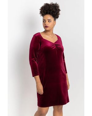 Roman Curve Sweetheart Neck Velvet Dress - Red