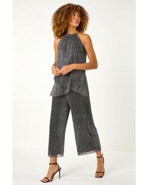Roman Shimmer Plisse Jumpsuit - Metallic