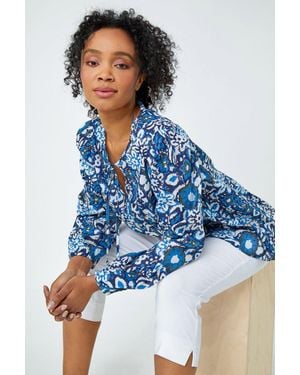 Roman Petite Cotton Floral Print Tie Top - Blue