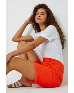 Roman Elastic Waist Turn Up Stretch Shorts - Red