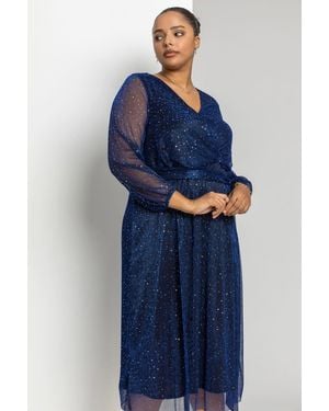 Roman Curve Plisse Chiffon Wrap Midi Dress - Blue