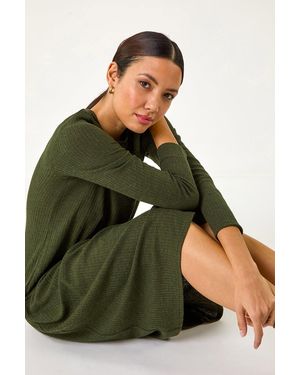 Roman Ribbed Drop Waist Stretch Midi Dress - Green