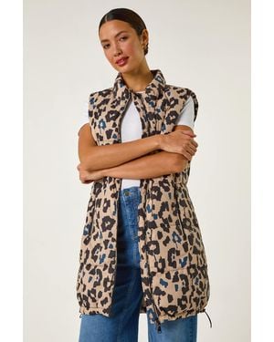 Roman Animal Print Hooded Gilet - Natural