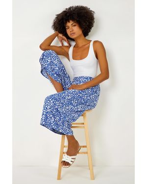Roman Ditsy Floral Elastic Waist Culotte Trousers - Blue