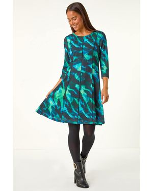 Roman Petite Abstract Print Seam Detail Dress - Blue