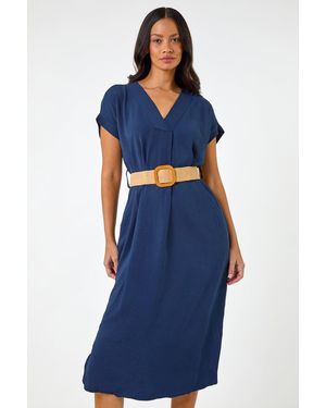 D.u.s.k Belted Pocket Midi Dress - Blue