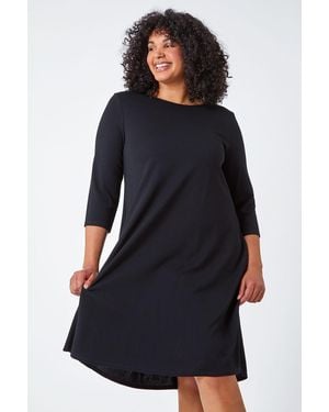 Roman Curve Pocket Detail Swing Stretch Dress - Blue