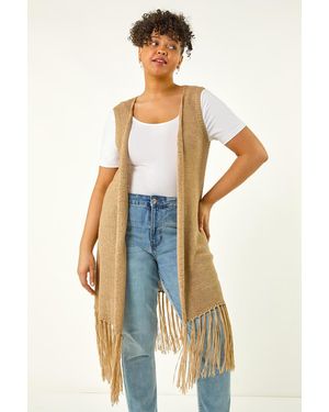 Roman Curve Crochet Knit Tassel Cardigan - Blue