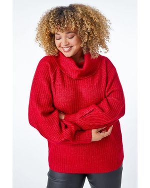 Roman Curve Longline Turtle Neck Jumper - Red