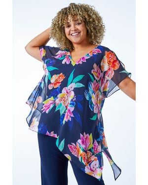 Roman Curve Chiffon Overlay Jumpsuit - Blue