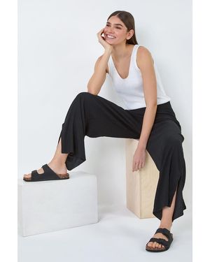 Roman Crinkle Side Split Elastic Waist Trousers - Black