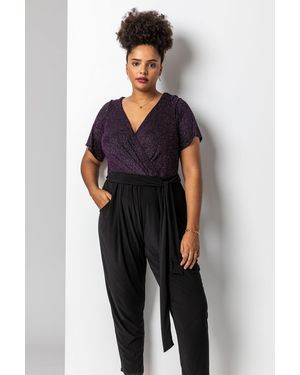 Roman Curve Sparkle Wrap Jumpsuit - Pink