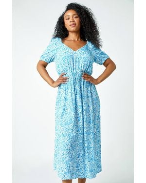 Roman Petite Ditsy Floral Stretch Midi Dress - Blue