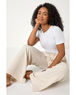 Roman Petite Linen Mix Wide Leg Trouser - Natural