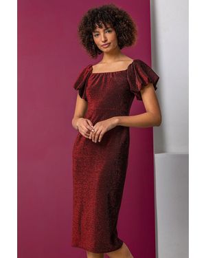 D.u.s.k Puff Sleeve Sparkle Midi Dress - Red