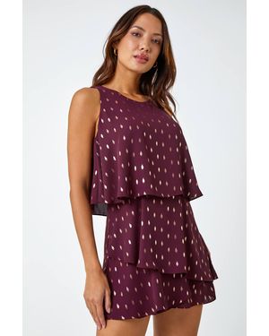 Roman Sleeveless Metallic Print Tiered Playsuit