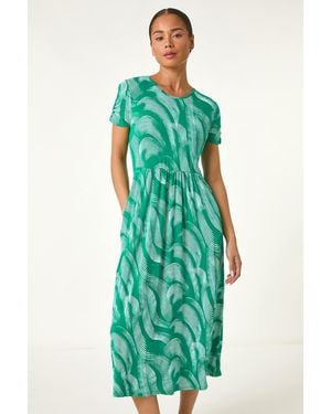 Roman Petite Swirl Print Pocket Midi Dress - Green