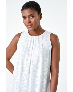 Roman Sleeveless Textured Floral Print Top - White