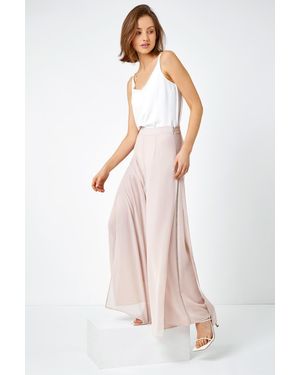 Roman Diamante Side Split Chiffon Trousers - Pink