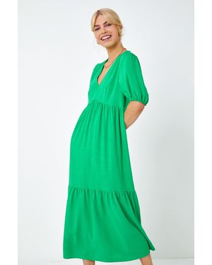 D.u.s.k Linen Blend Tiered Midi Dress - Green