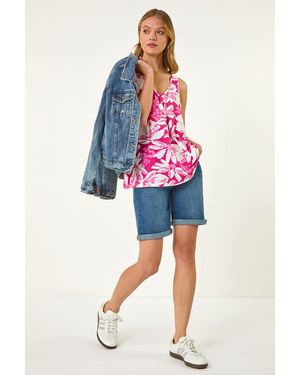 Roman Floral Print Stretch Vest Top - Blue