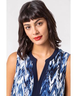 Roman Abstract Print Notch Neck Sleeveless Top - Blue