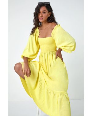 D.u.s.k Shirred Bodice Tiered Maxi Dress - Yellow